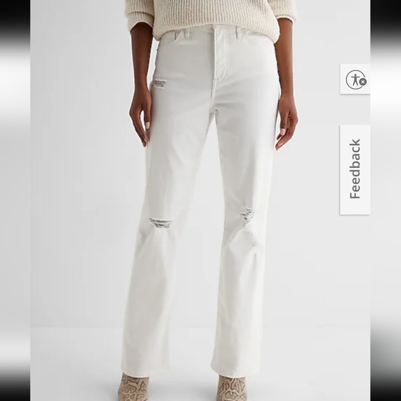 Express Denim - Express Women's Cream Distressed Flare Jeans